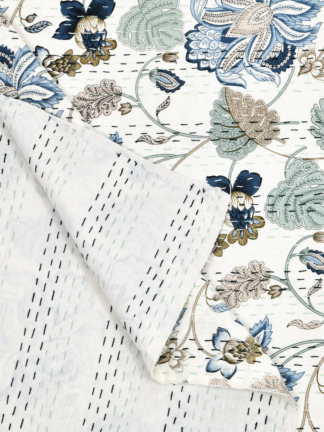 Handblock printed Kantha Bedcover