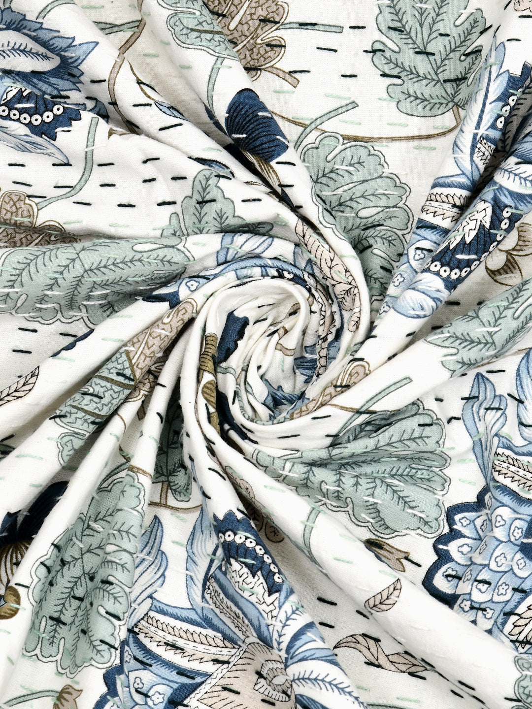 Handblock printed Kantha Bedcover