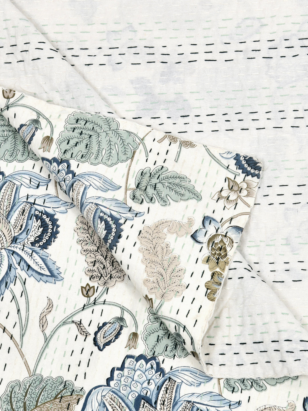 Handblock printed Kantha Bedcover
