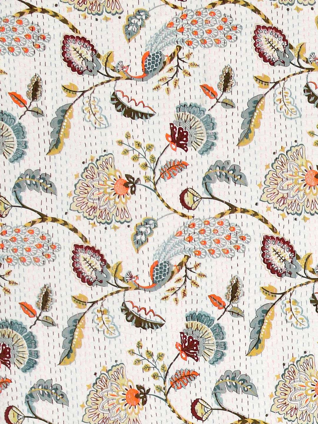 Handblock printed Kantha Bedcover