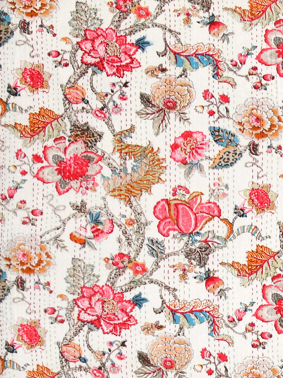 Handblock printed Kantha Bedcover