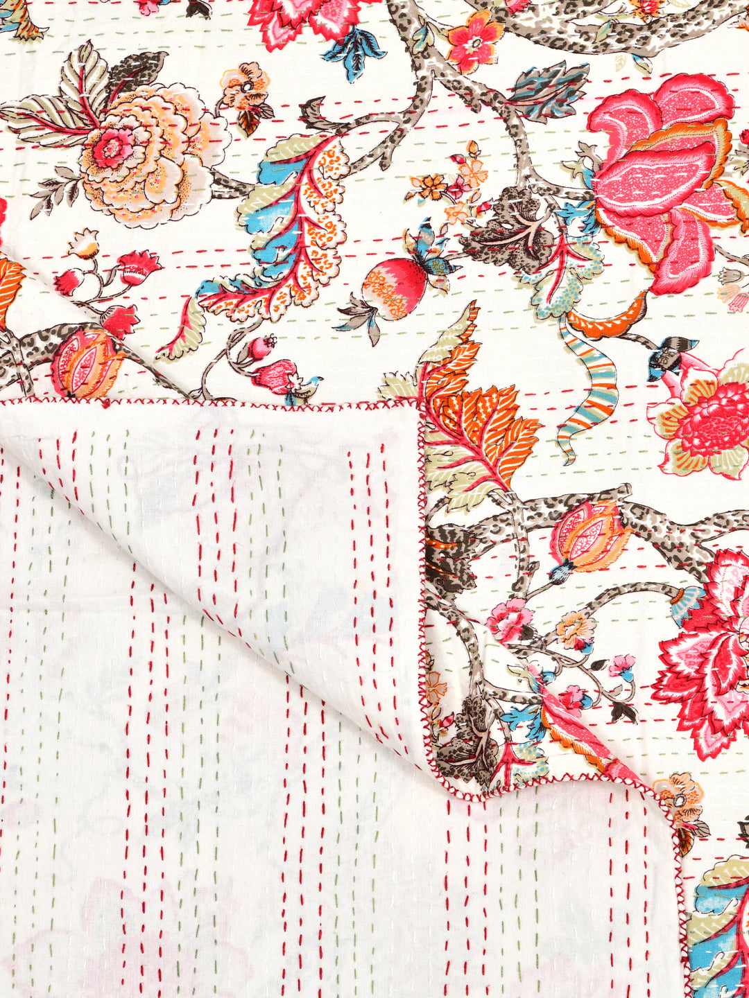 Handblock printed Kantha Bedcover