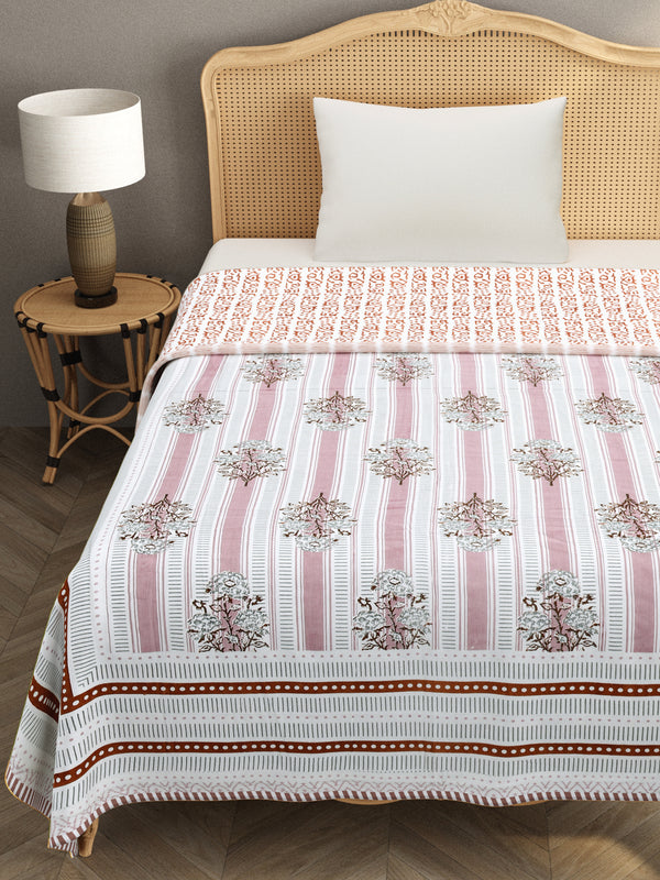 Ethnic Printed Reversible Single Bed Cotton AC Blanket | Lightweight Summer Dohar 60x90 inches