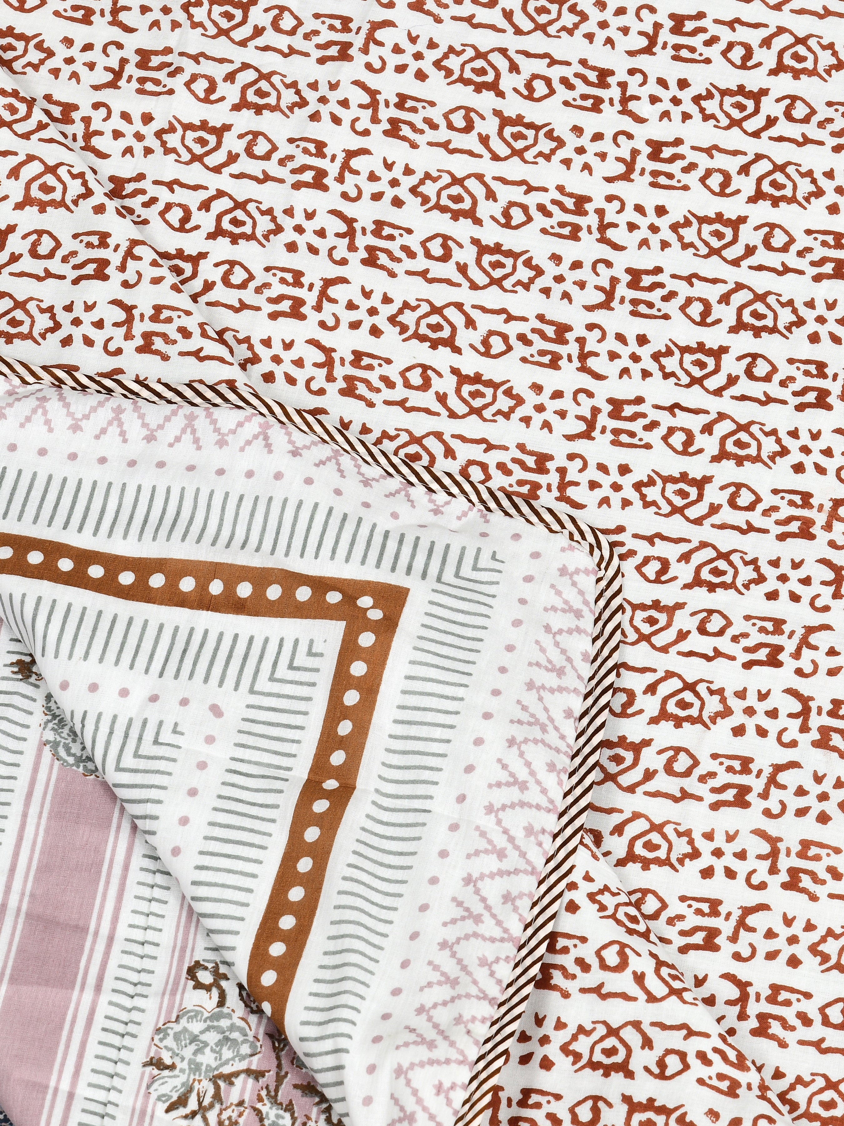 Ethnic Printed Reversible Single Bed Cotton AC Blanket | Lightweight Summer Dohar 60x90 inches