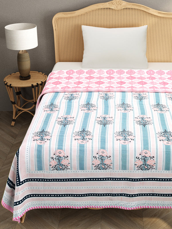 Ethnic Printed Reversible Single Bed Cotton AC Blanket | Lightweight Summer Dohar 60x90 inches