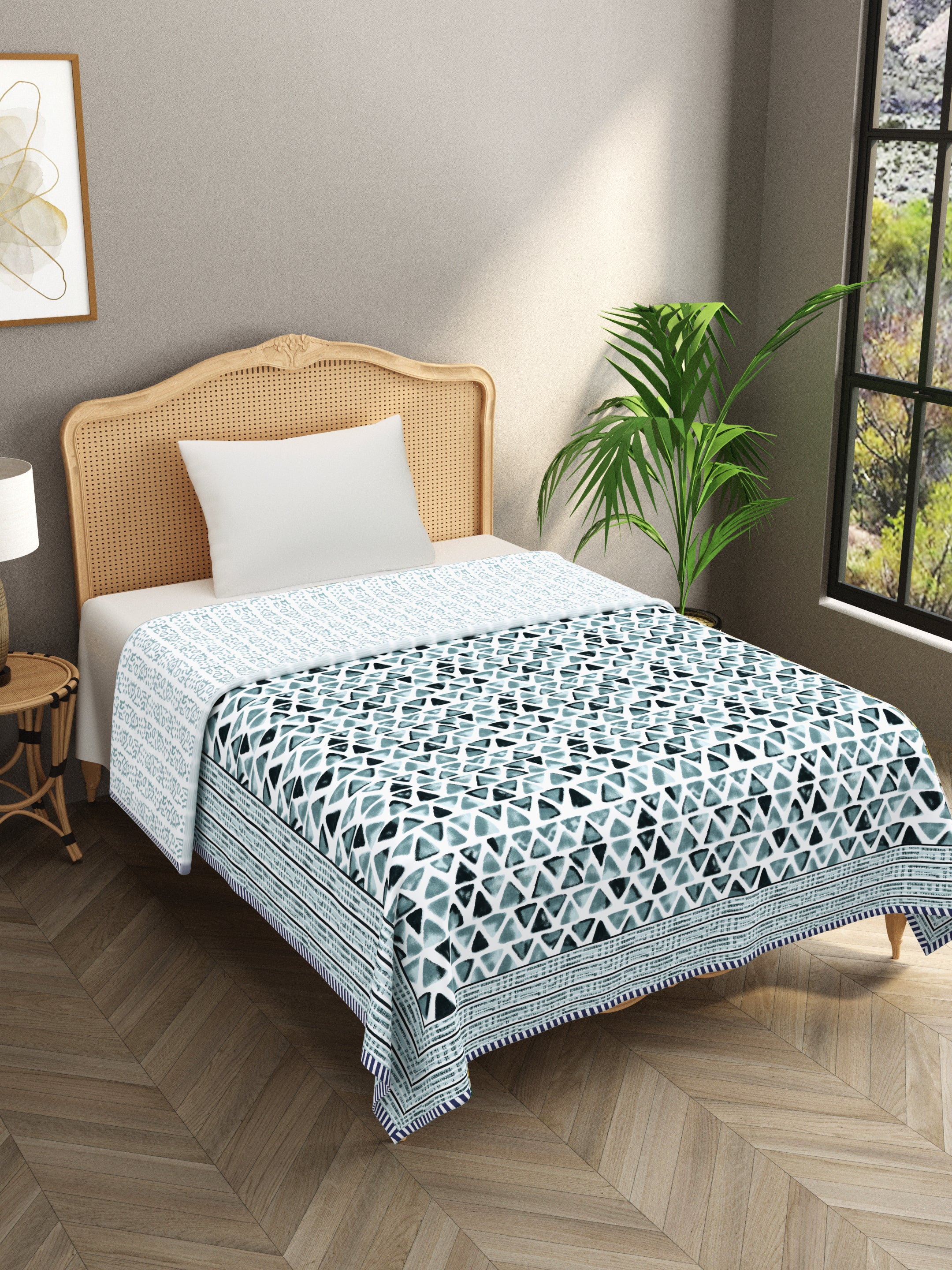 Ethnic Printed Reversible Single Bed Cotton AC Blanket | Lightweight Summer Dohar 60x90 inches