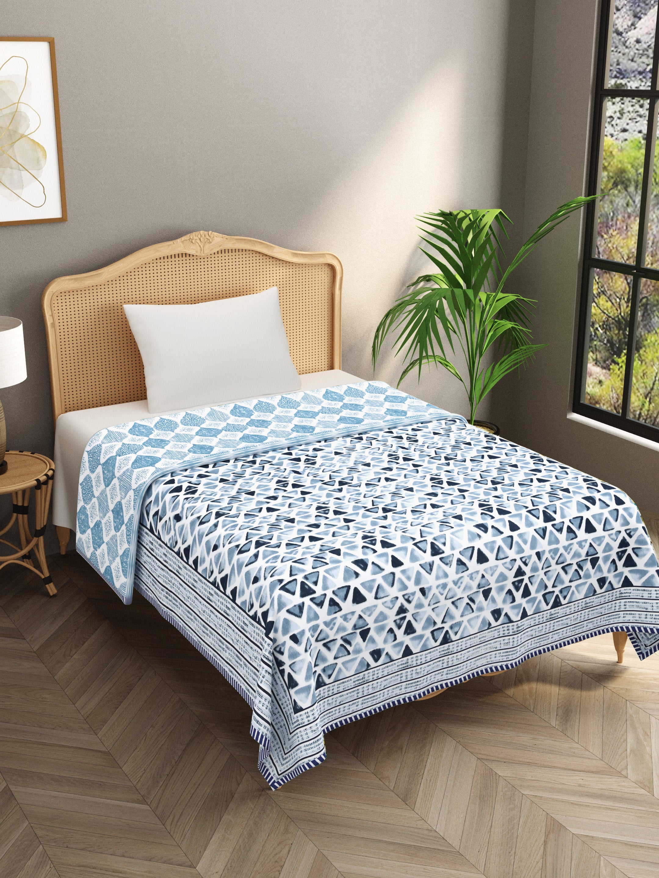 Ethnic Printed Reversible Single Bed Cotton AC Blanket | Lightweight Summer Dohar 60x90 inches