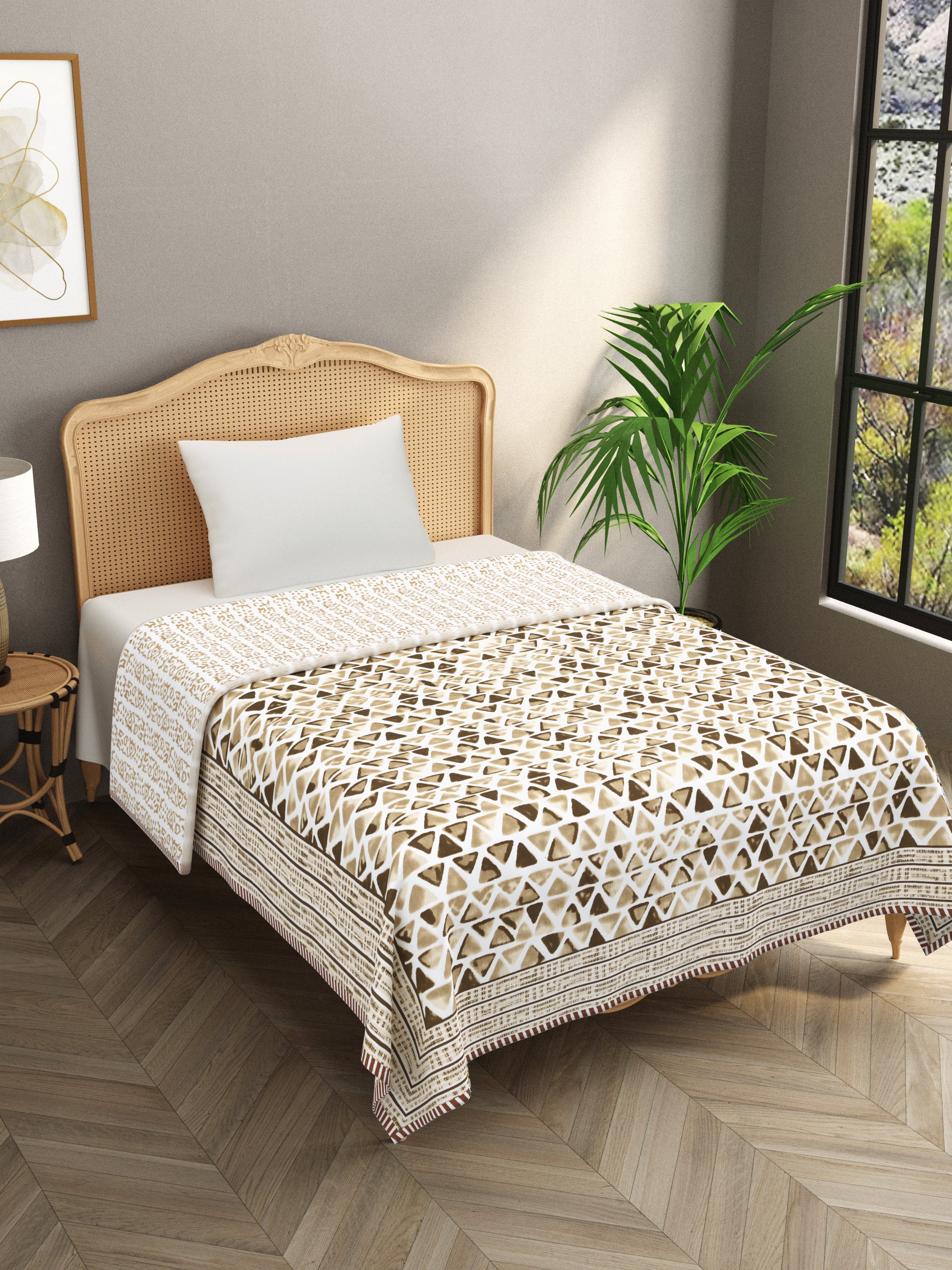 Ethnic Printed Reversible Single Bed Cotton AC Blanket | Lightweight Summer Dohar 60x90 inches