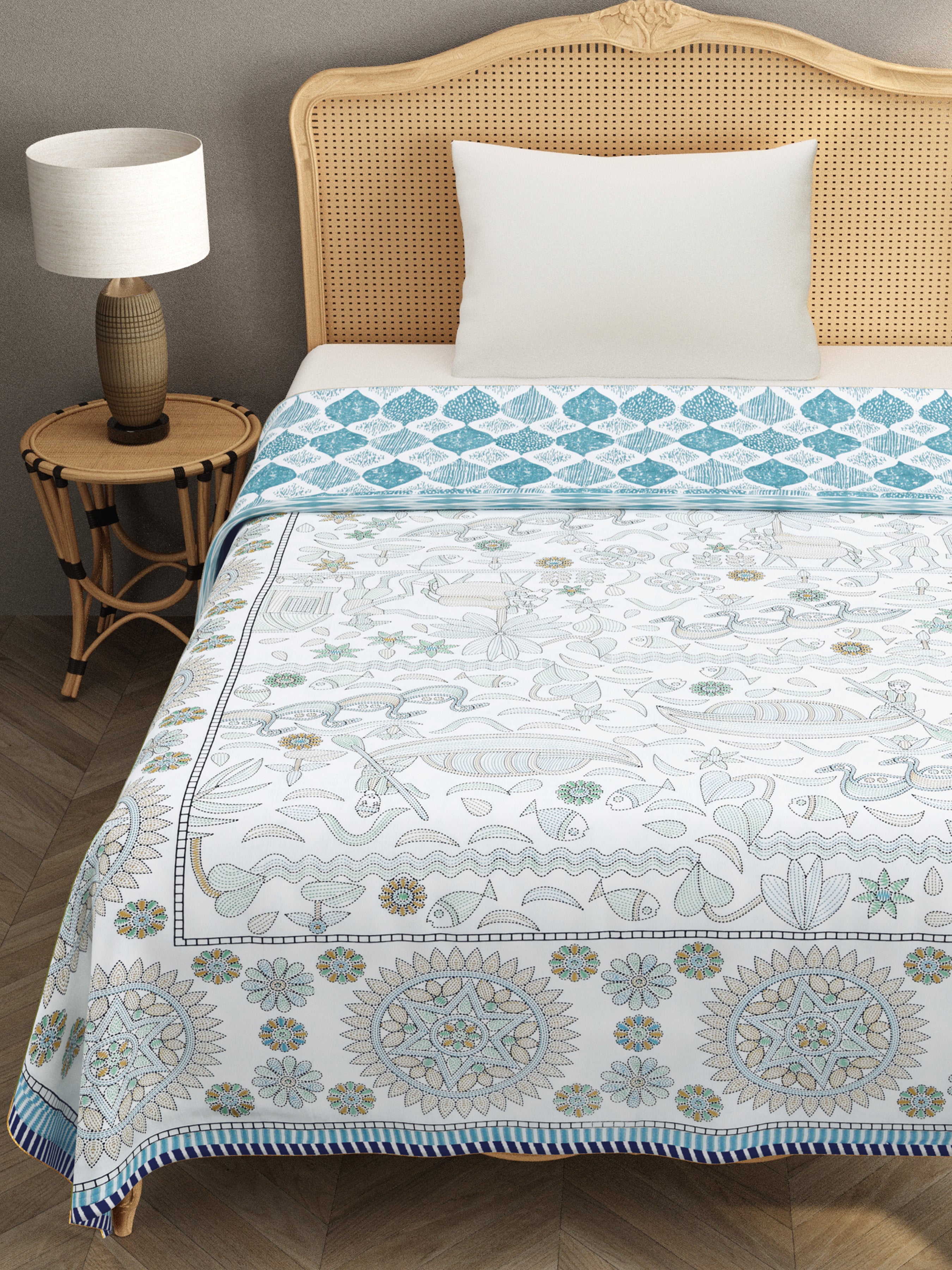 Ethnic Printed Reversible Single Bed Cotton AC Blanket | Lightweight Summer Dohar 60x90 inches