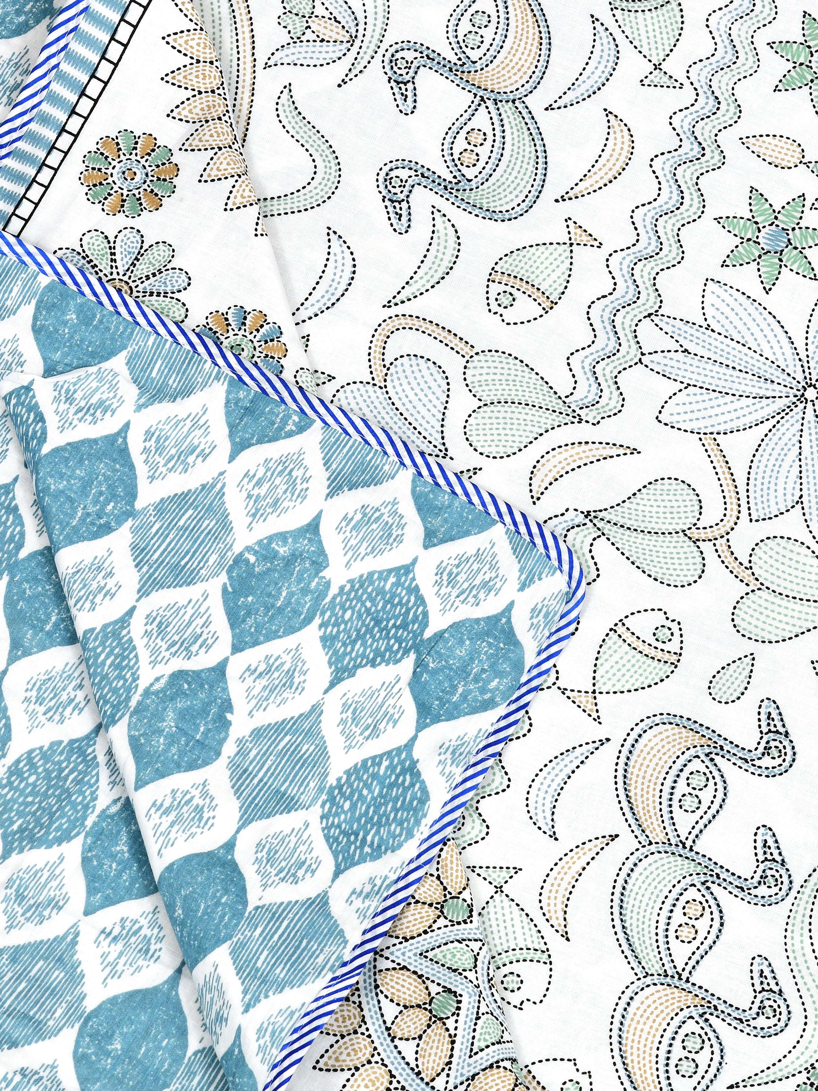 Ethnic Printed Reversible Single Bed Cotton AC Blanket | Lightweight Summer Dohar 60x90 inches