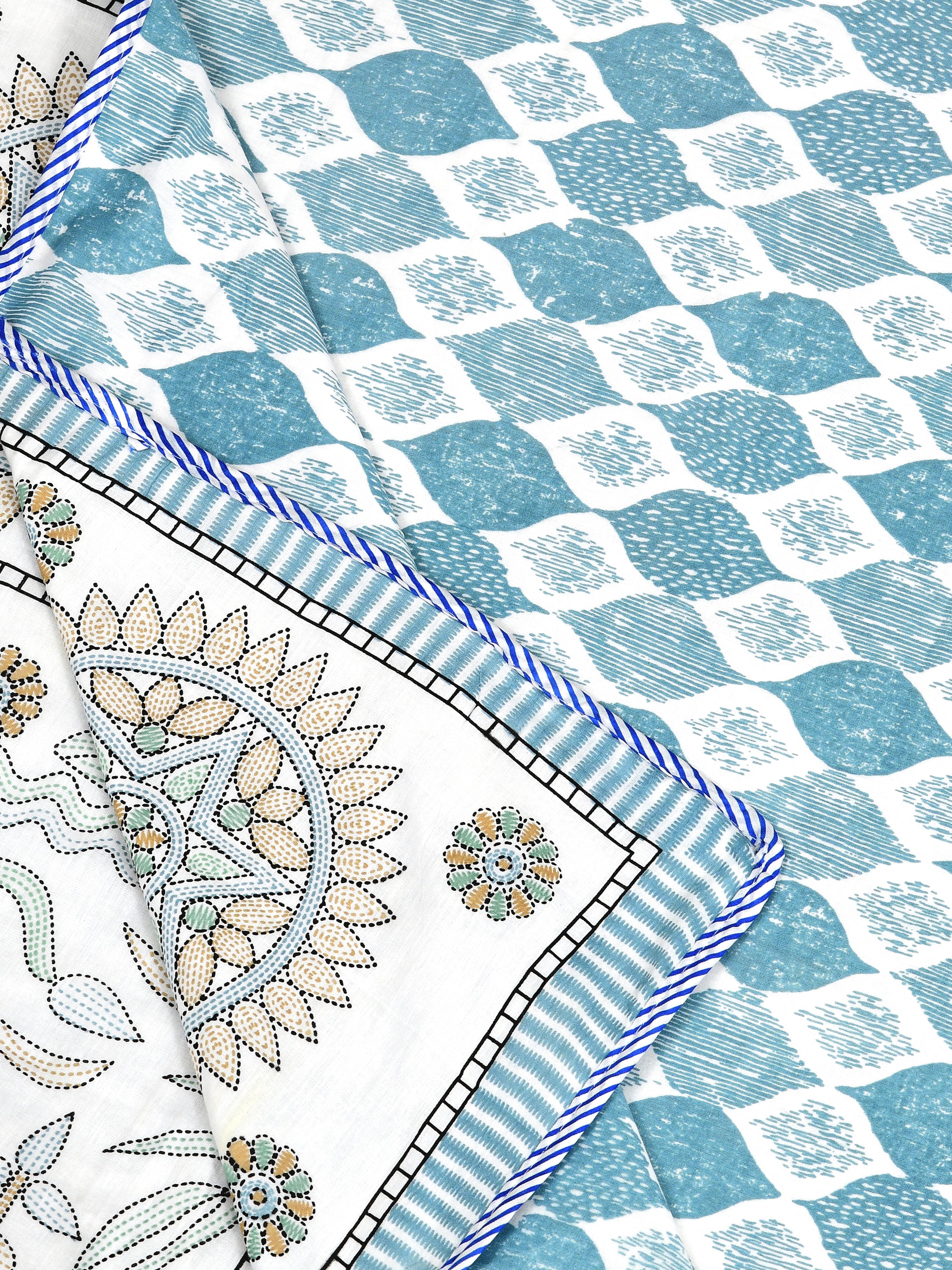 Ethnic Printed Reversible Single Bed Cotton AC Blanket | Lightweight Summer Dohar 60x90 inches