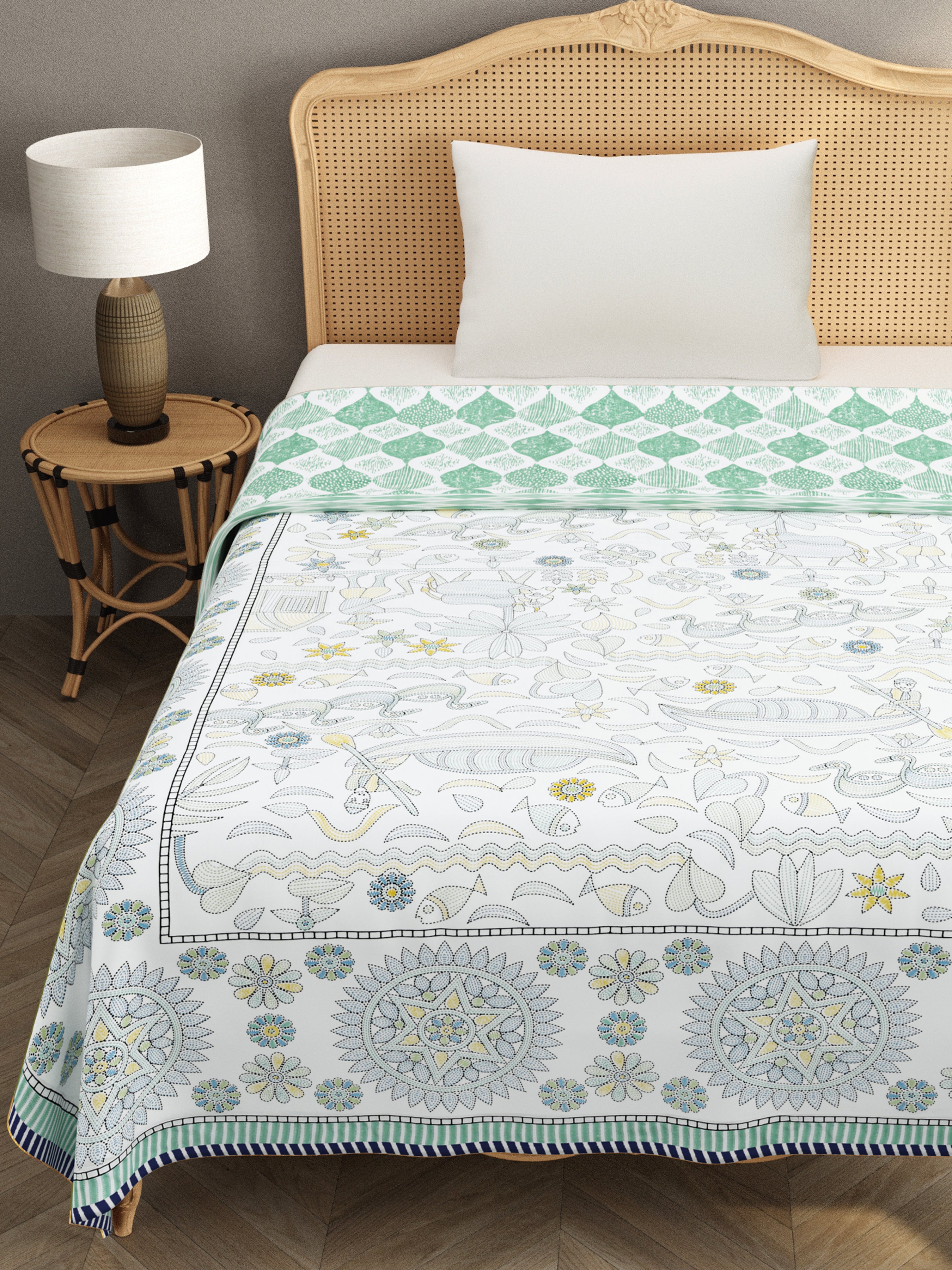 Ethnic Printed Reversible Single Bed Cotton AC Blanket | Lightweight Summer Dohar 60x90 inches