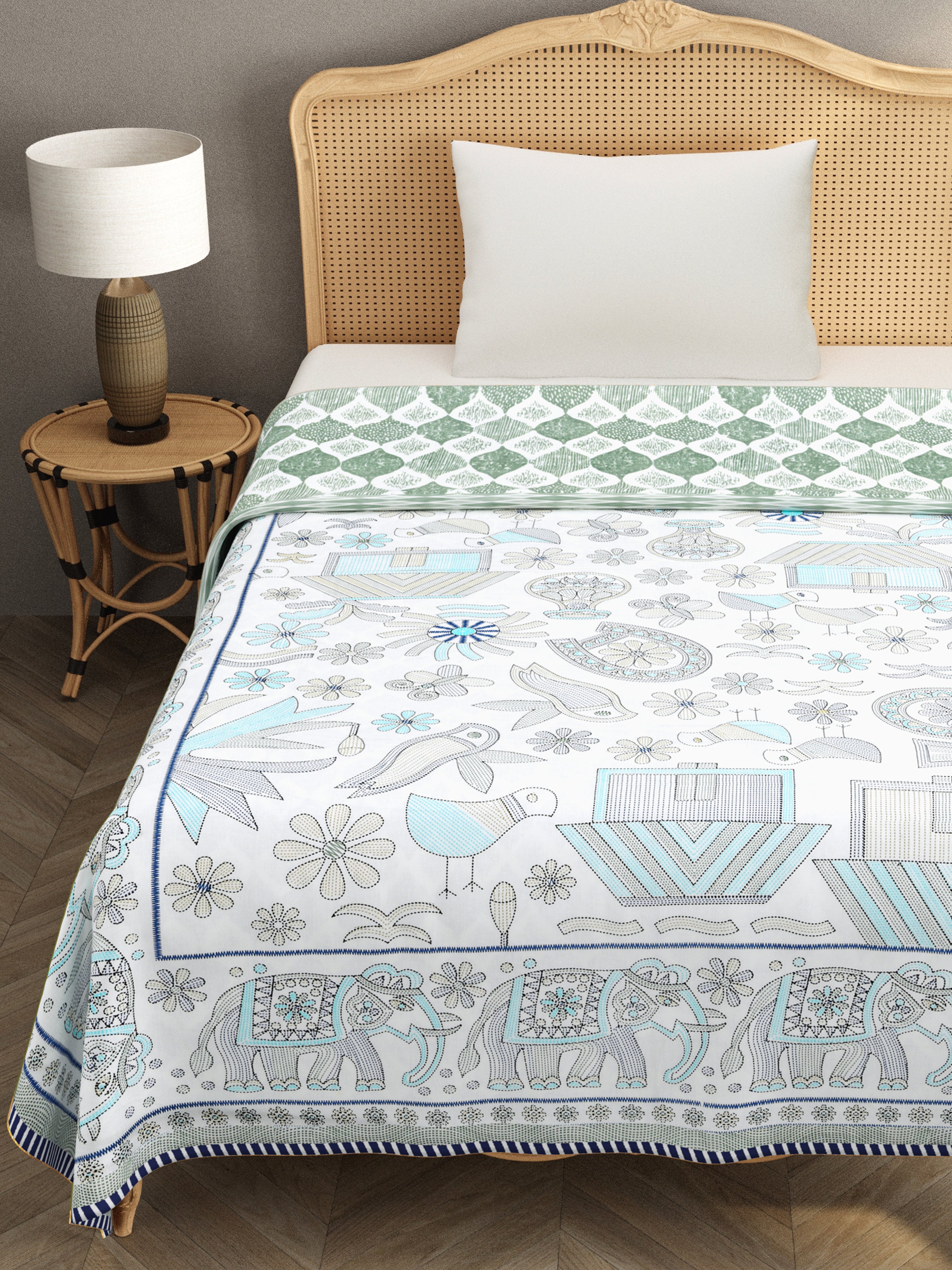 Ethnic Printed Reversible Single Bed Cotton AC Blanket | Lightweight Summer Dohar 60x90 inches