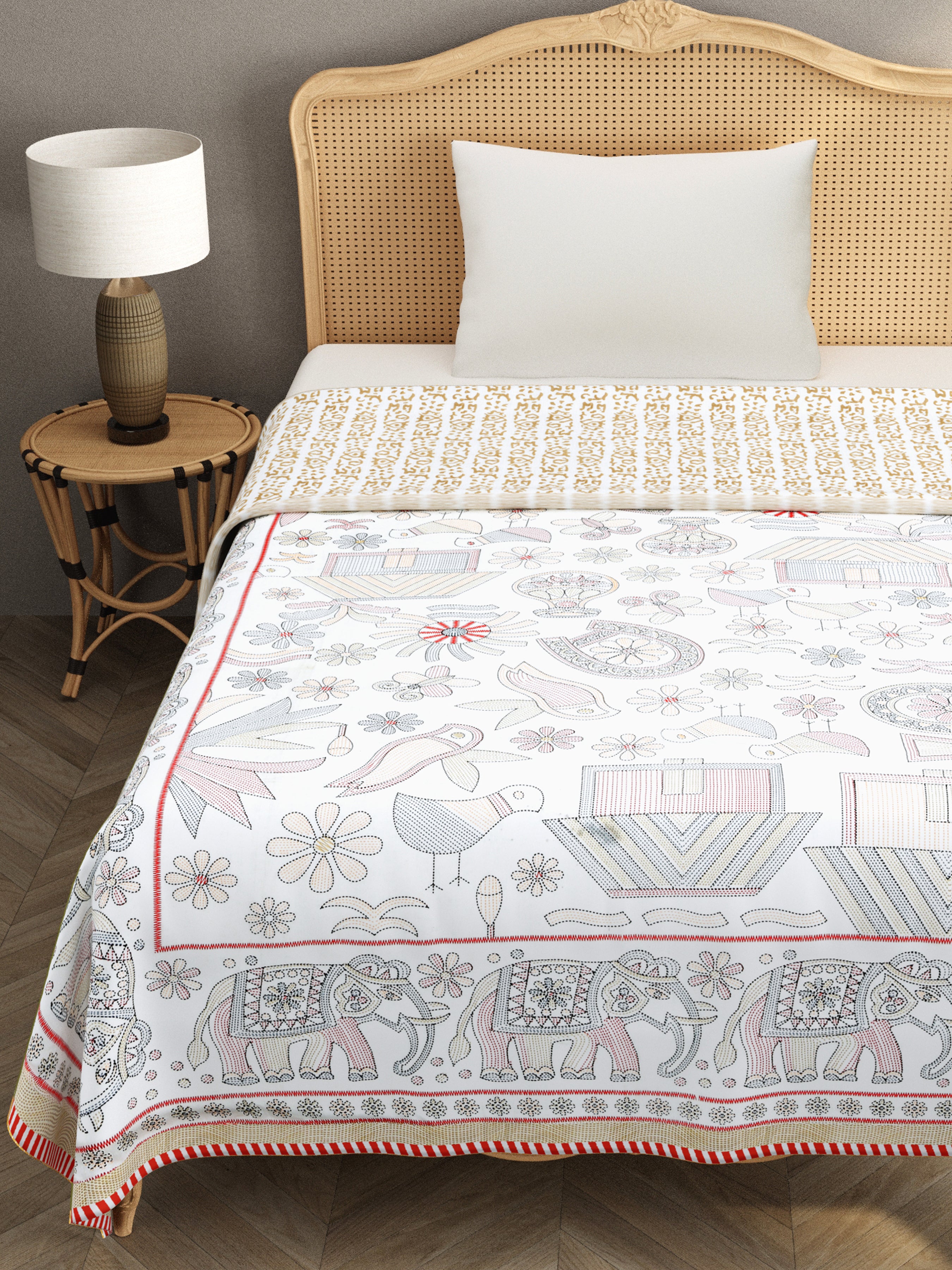 Ethnic Printed Reversible Single Bed Cotton AC Blanket | Lightweight Summer Dohar 60x90 inches