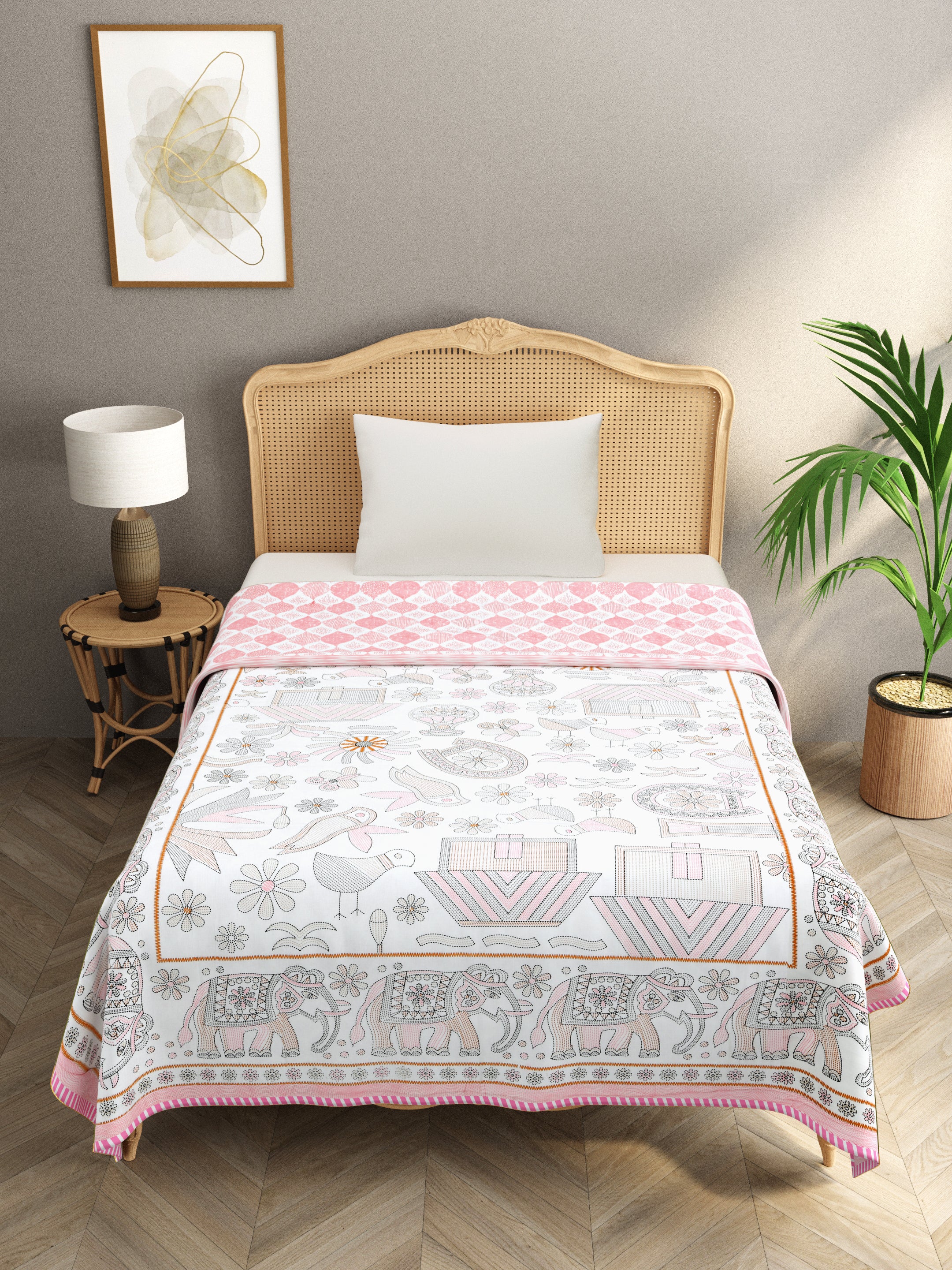 Ethnic Printed Reversible Single Bed Cotton AC Blanket | Lightweight Summer Dohar 60x90 inches