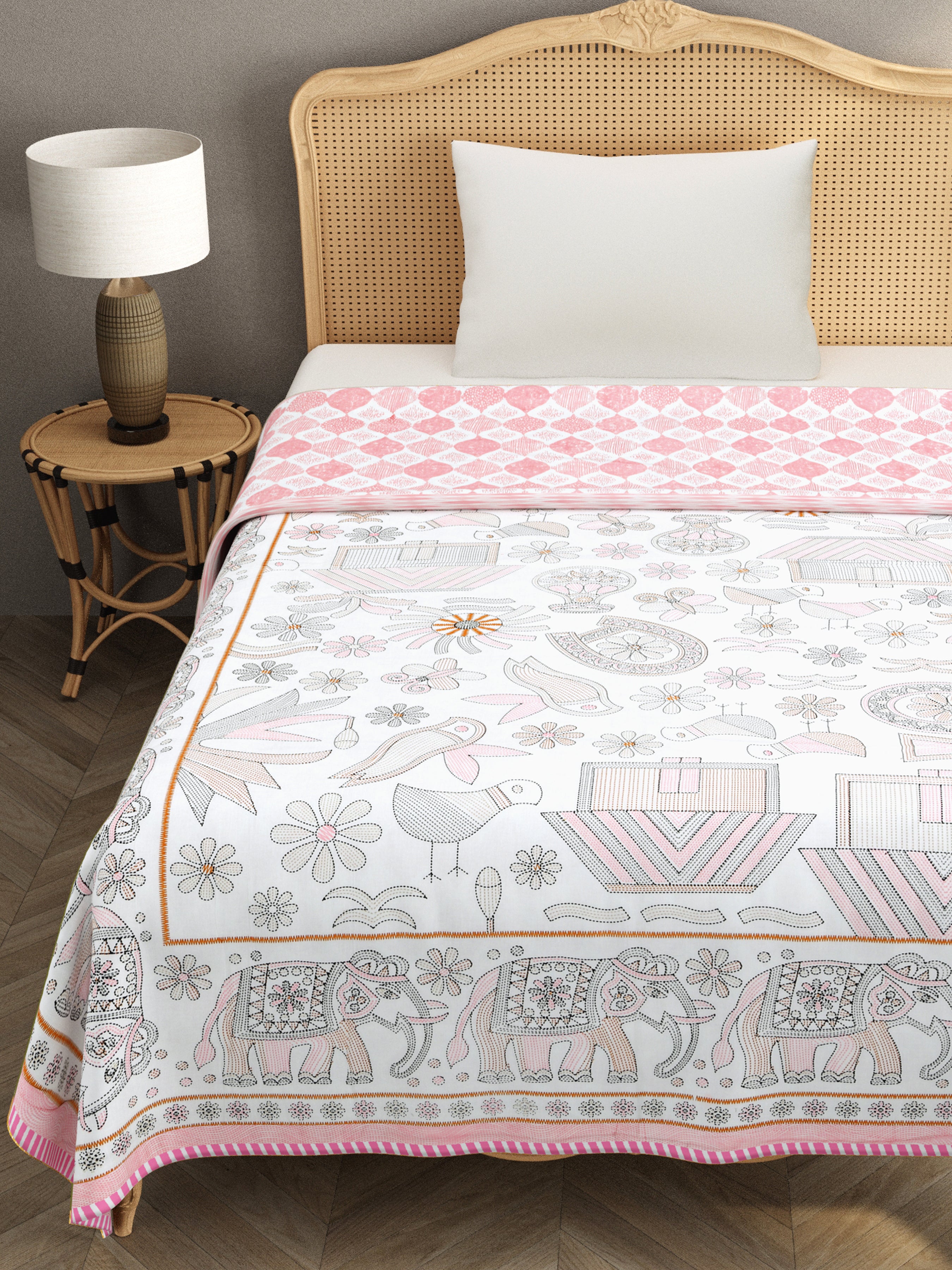 Ethnic Printed Reversible Single Bed Cotton AC Blanket | Lightweight Summer Dohar 60x90 inches