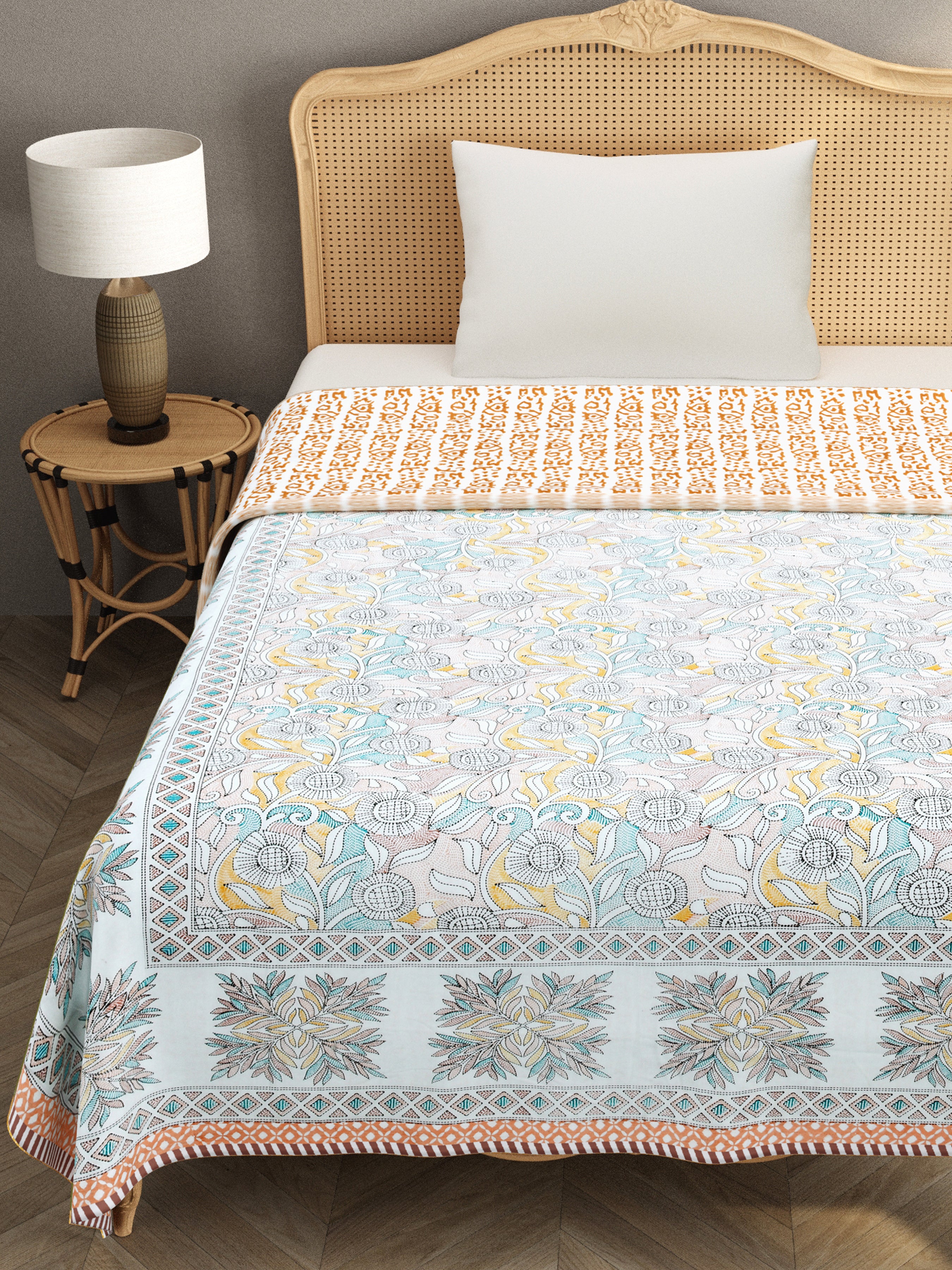 Ethnic Printed Reversible Single Bed Cotton AC Blanket | Lightweight Summer Dohar 60x90 inches