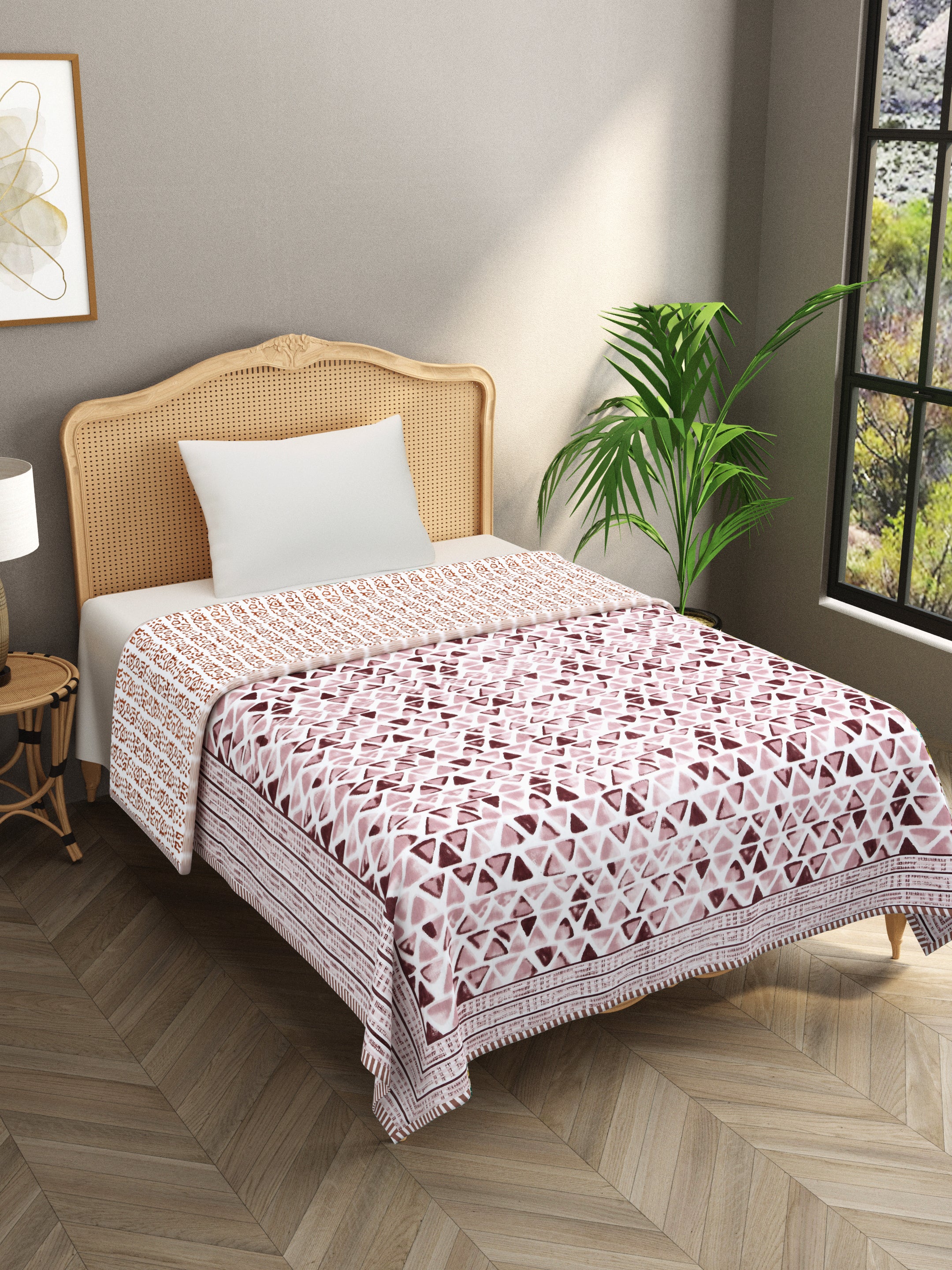Ethnic Printed Reversible Single Bed Cotton AC Blanket | Lightweight Summer Dohar 60x90 inches