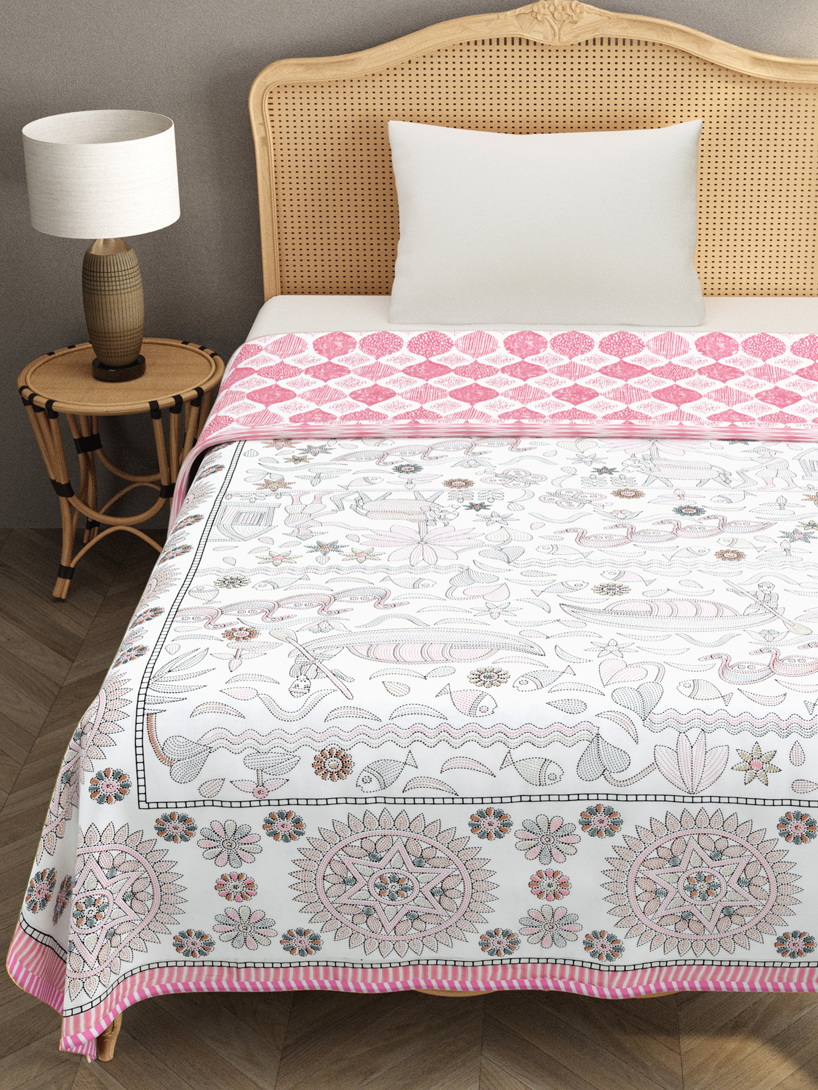 Ethnic Printed Reversible Single Bed Cotton AC Blanket | Lightweight Summer Dohar 60x90 inches