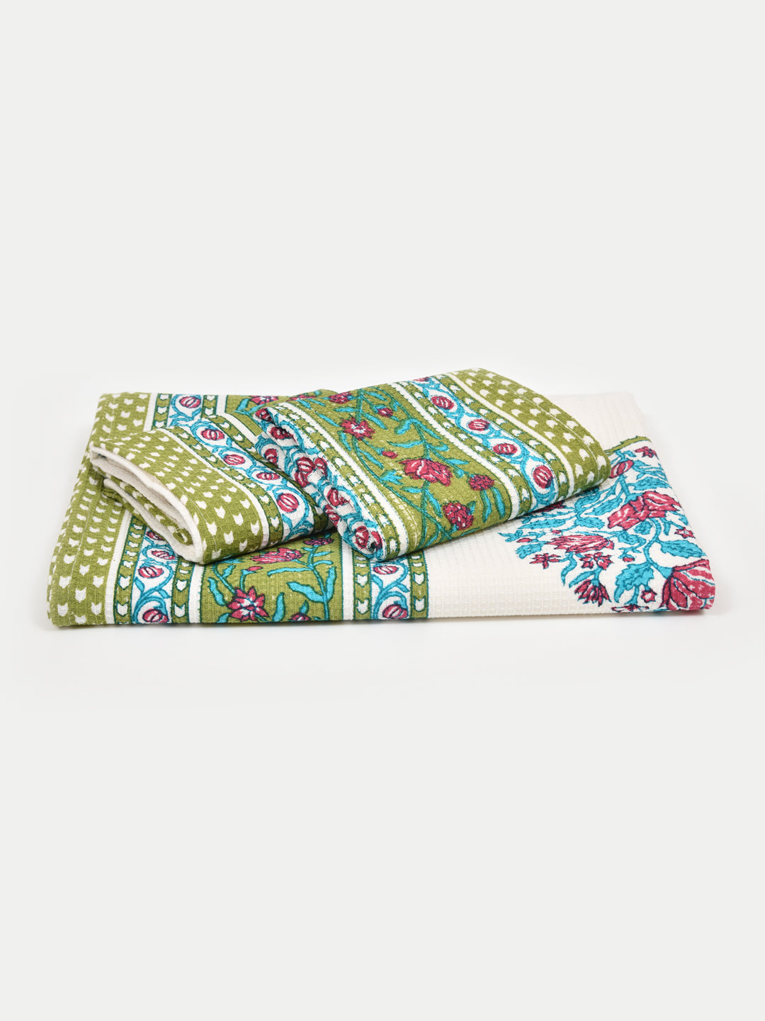 Gift Set - Handblock Printed Towels - 1 Bath + 2 Hand Towels