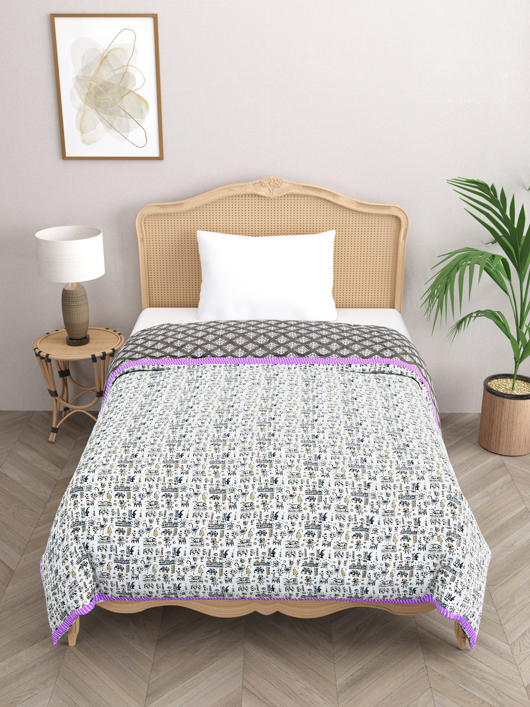 Ethnic Motifs Printed Single Bed Cotton Quilt with Cotton filling 60*90 Inches