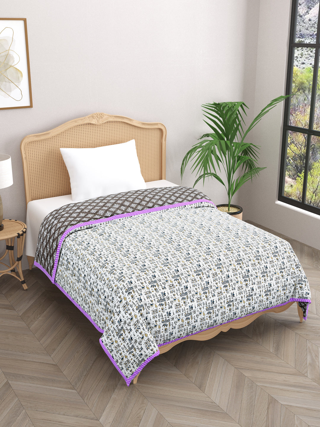 Ethnic Motifs Printed Single Bed Cotton Quilt with Cotton filling 60*90 Inches