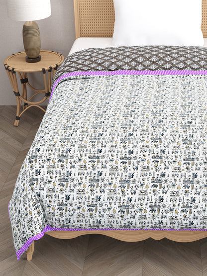 Ethnic Motifs Printed Single Bed Cotton Quilt with Cotton filling 60*90 Inches