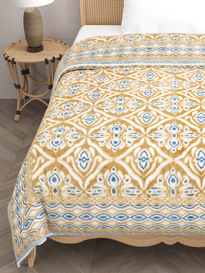 Ikat Printed Single Bed Cotton Quilt with cotton filling