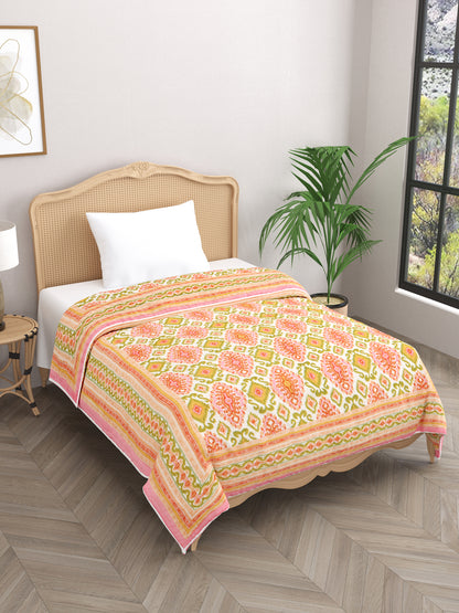 Ikat Printed Single Bed Cotton Quilt with cotton filling