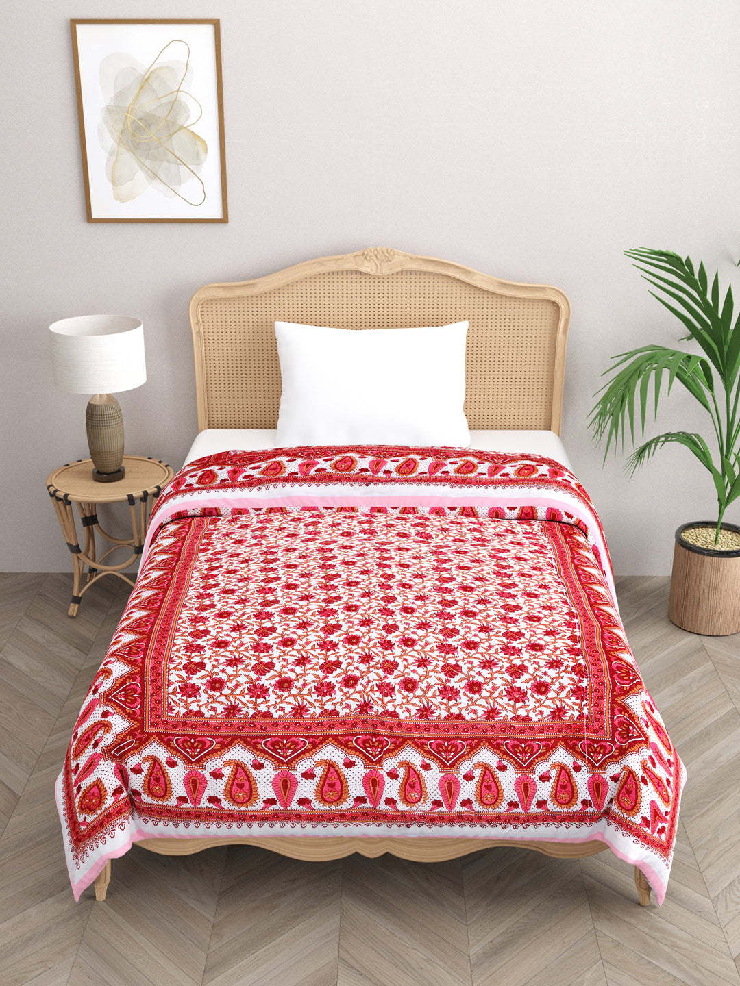 Floral Printed Single Bed Cotton Quilt with cotton filling