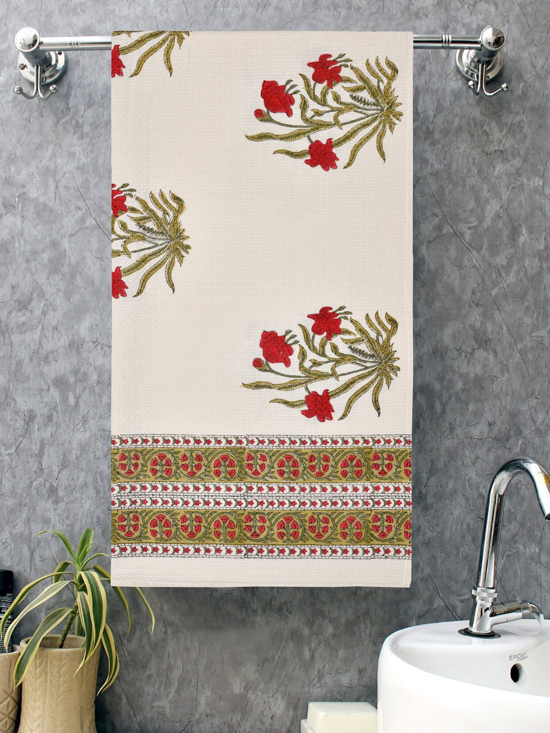 Hand Block Printed Honey Comb Cotton Bath Towel