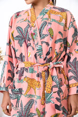 Waffle Cotton Handblock Printed Unisex Bathrobe - Free Size
