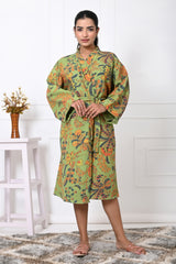 Waffle Cotton Handblock Printed Unisex Bathrobe - Free Size