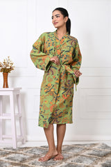 Waffle Cotton Handblock Printed Unisex Bathrobe - Free Size