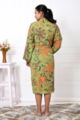 Waffle Cotton Handblock Printed Unisex Bathrobe - Free Size