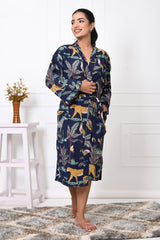 Waffle Cotton Handblock Printed Unisex Bathrobe - Free Size