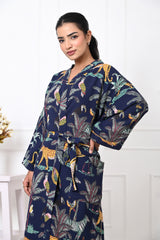 Waffle Cotton Handblock Printed Unisex Bathrobe - Free Size