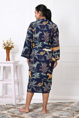 Waffle Cotton Handblock Printed Unisex Bathrobe - Free Size