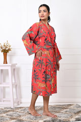 Waffle Cotton Handblock Printed Unisex Bathrobe - Free Size