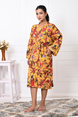 Waffle Cotton Handblock Printed Unisex Bathrobe - Free Size