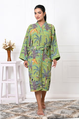 Waffle Cotton Handblock Printed Unisex Bathrobe - Free Size