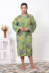 Waffle Cotton Handblock Printed Unisex Bathrobe - Free Size