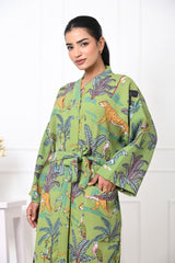 Waffle Cotton Handblock Printed Unisex Bathrobe - Free Size