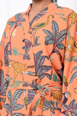 Waffle Cotton Handblock Printed Unisex Bathrobe - Free Size