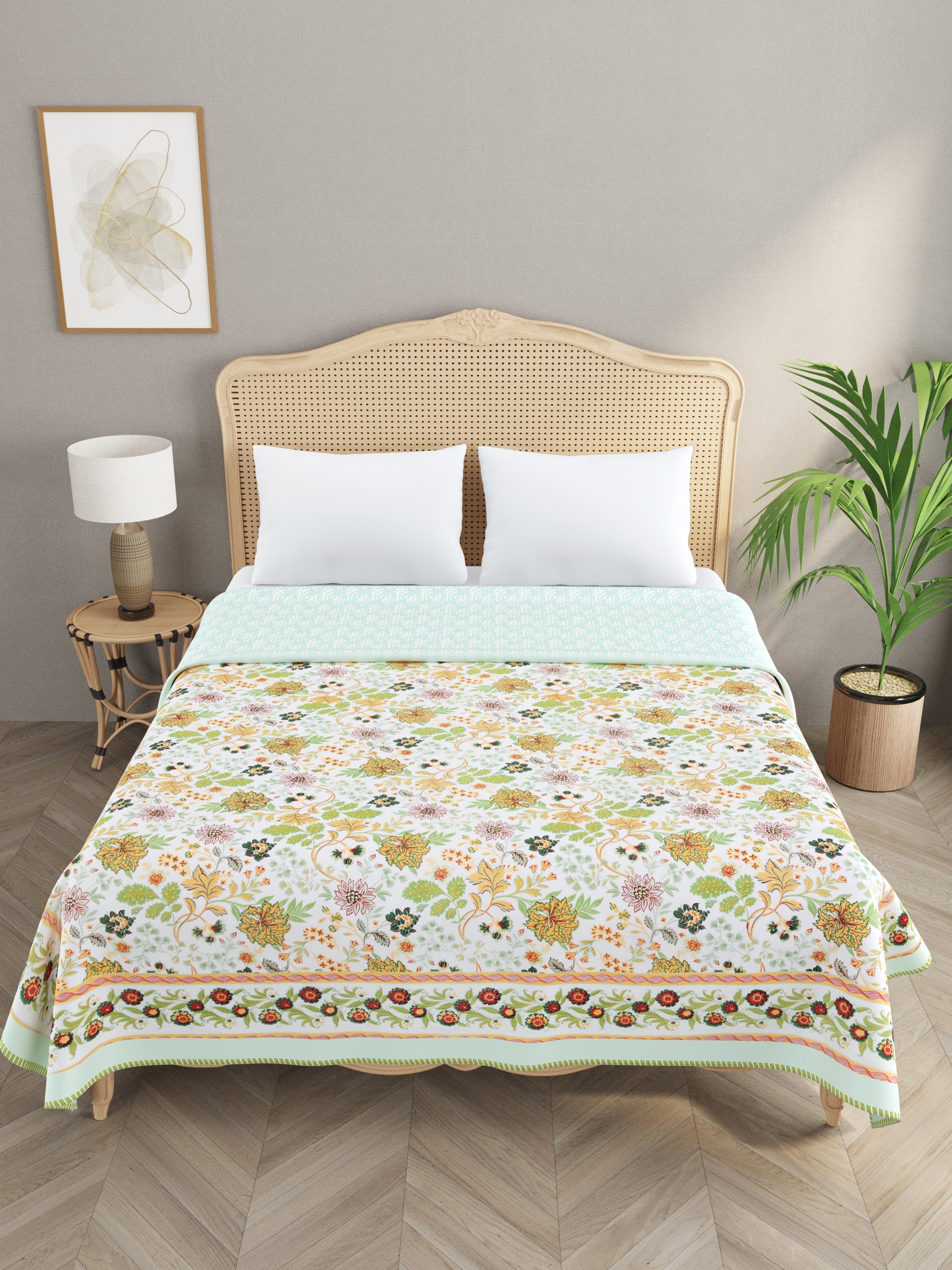 Ethnic Printed Reversible Double Bed Cotton AC Blanket | Lightweight Summer Dohar 90x108 inches