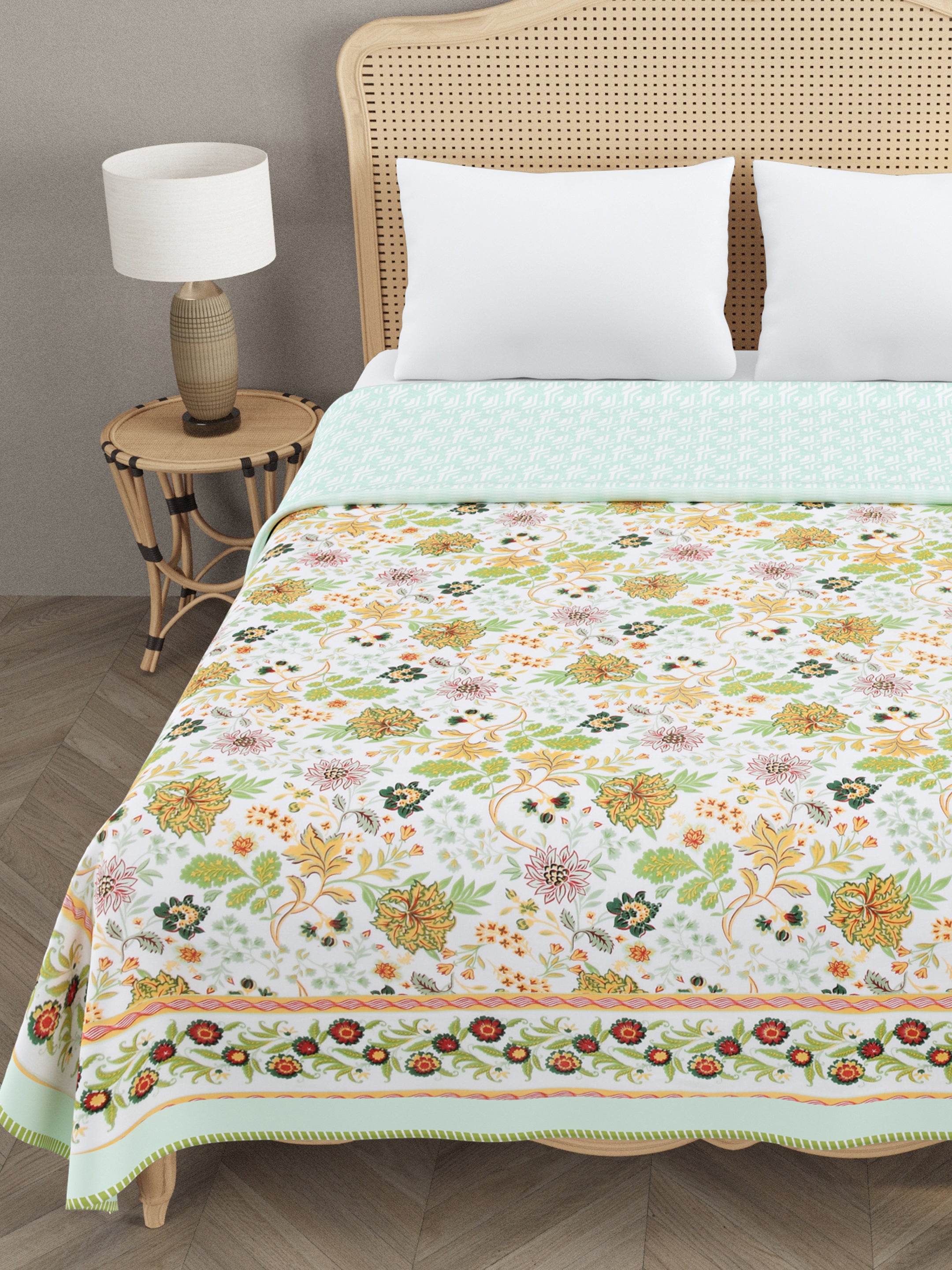 Ethnic Printed Reversible Double Bed Cotton AC Blanket | Lightweight Summer Dohar 90x108 inches