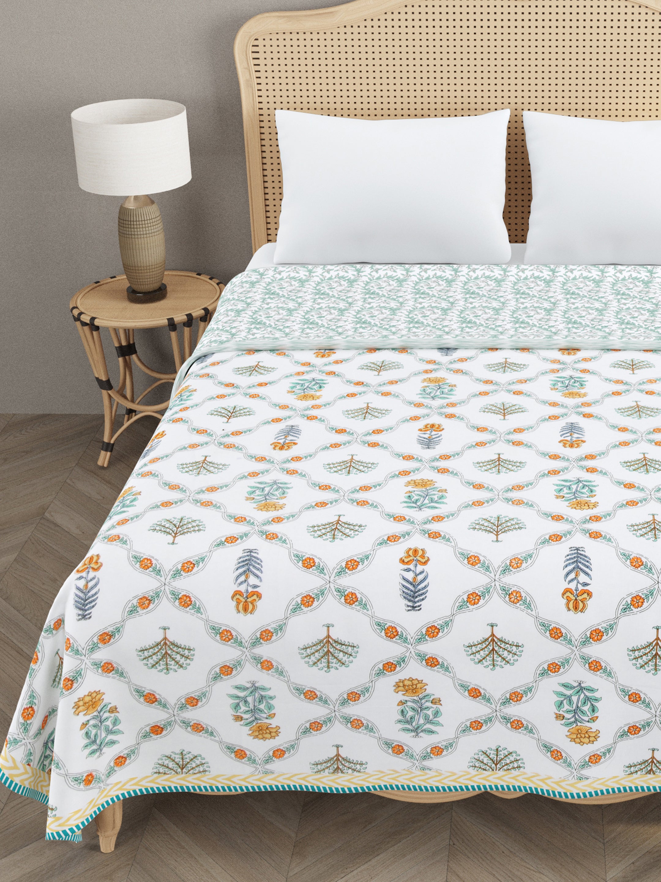 Ethnic Printed Reversible Double Bed Cotton AC Blanket | Lightweight Summer Dohar 90x108 inches