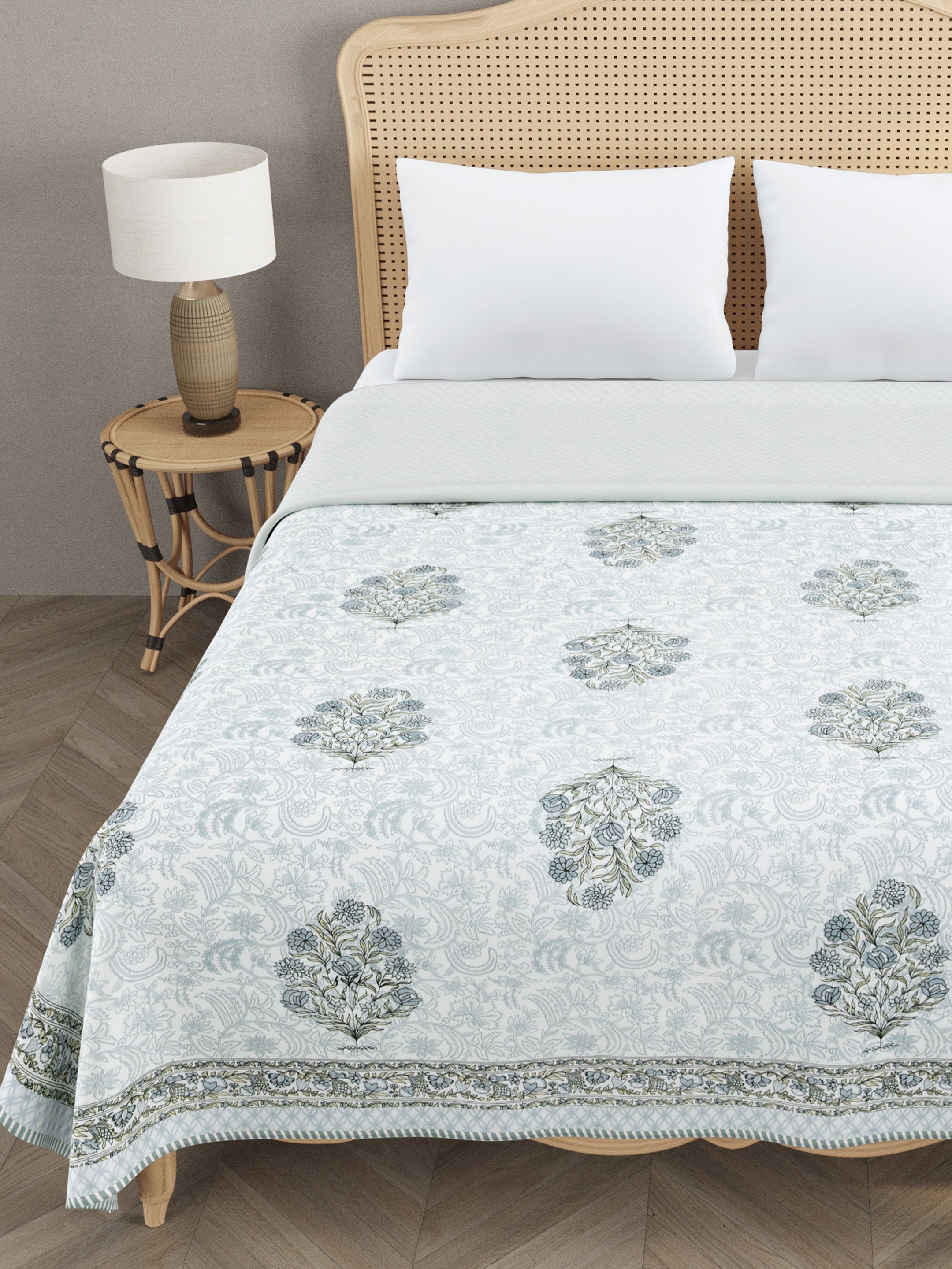 Ethnic Printed Reversible Double Bed Cotton AC Blanket | Lightweight Summer Dohar 90x108 inches