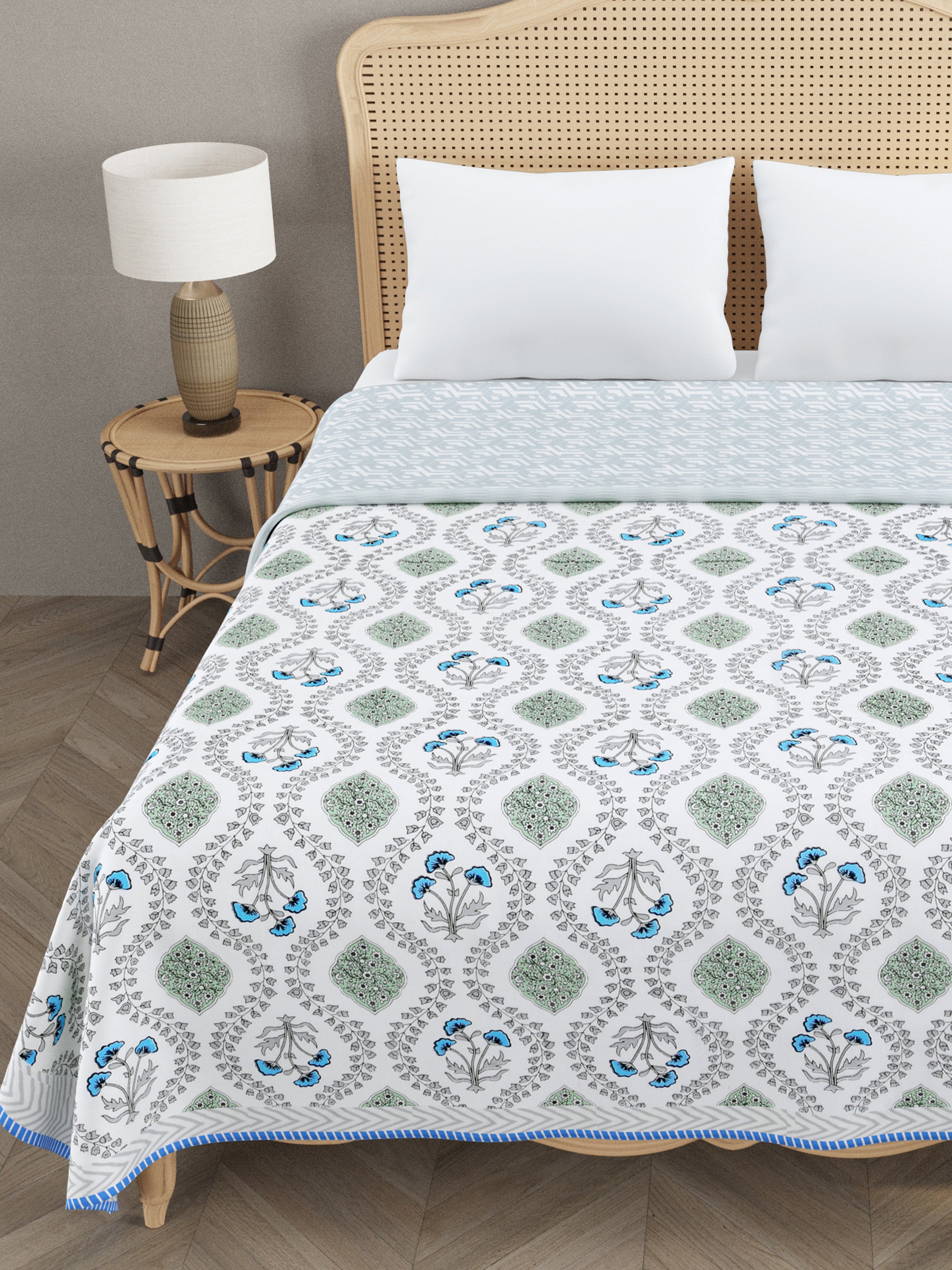 Ethnic Printed Reversible Double Bed Cotton AC Blanket | Lightweight Summer Dohar 90x108 inches