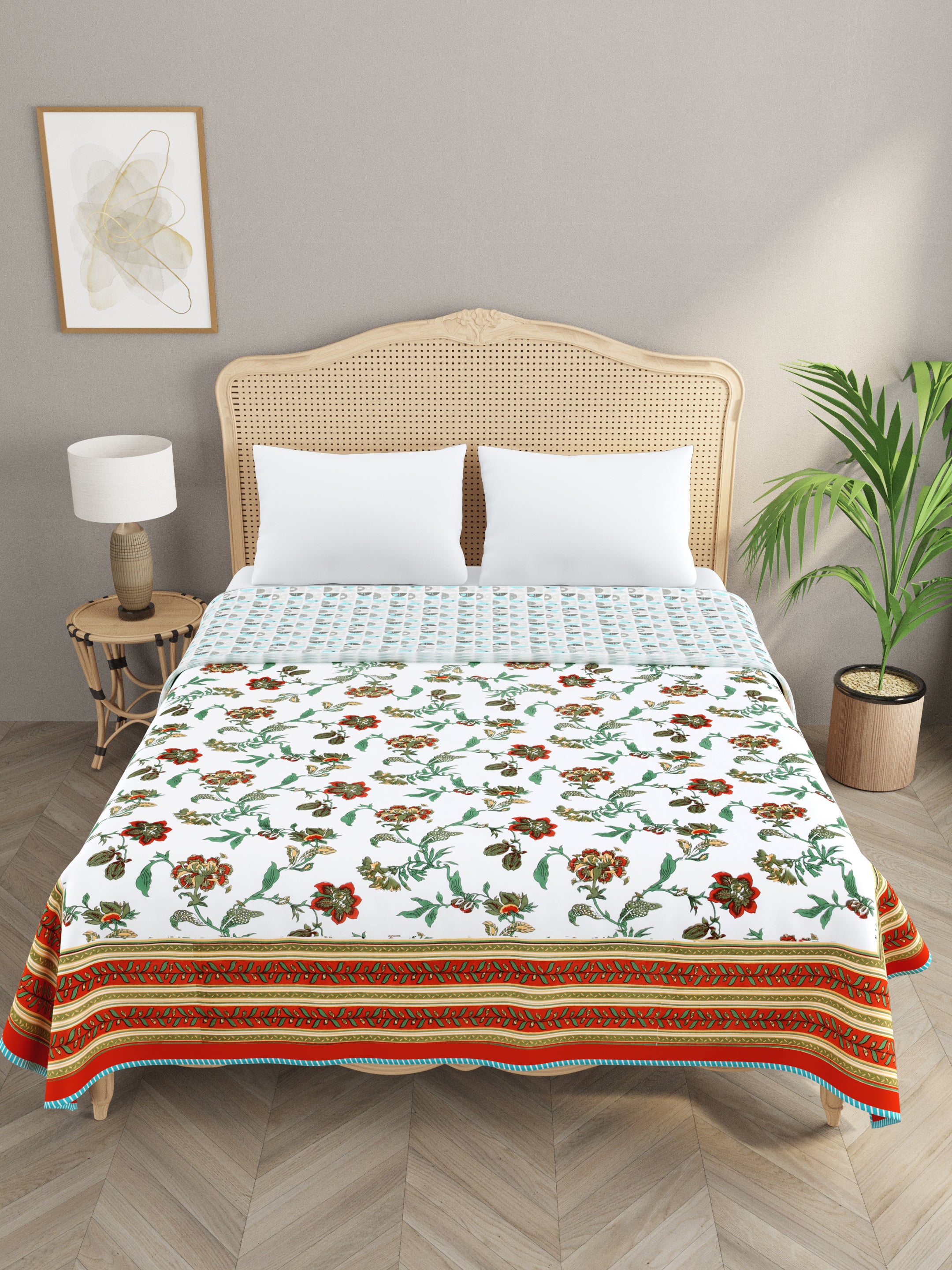 Ethnic Printed Reversible Double Bed Cotton AC Blanket | Lightweight Summer Dohar 90x108 inches